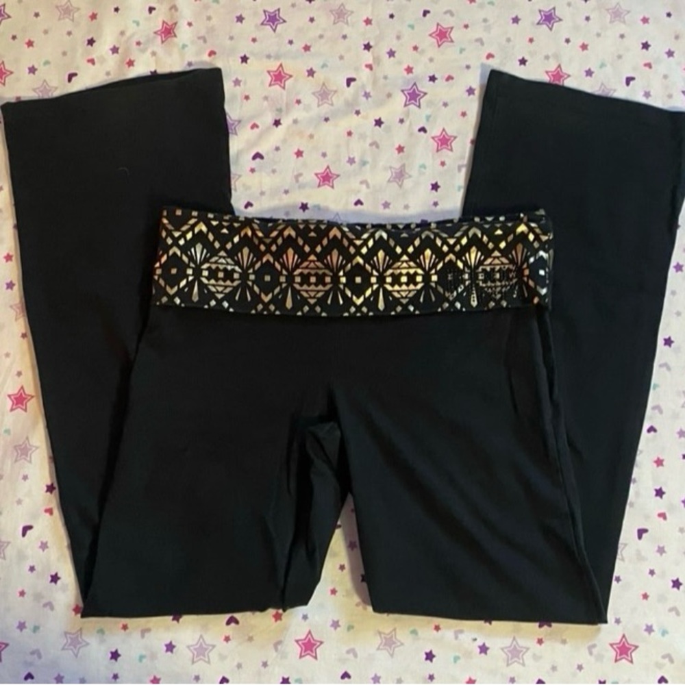 Y2k PINK Victoria’s Secret Black and Gold Wide Leg Flip Leggings
